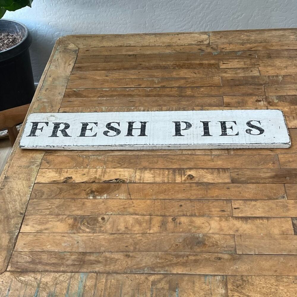 Handmade Sign White Farmhouse Decorative "Fresh Pies" 26.5 Distressed Lettering